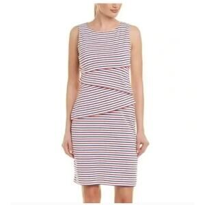 J. McLaughlin Nicola Dress Red Blue Striped Tiered Dress, Sz Large, MP $218